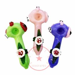 Latest Colourful Flower Eye Art Smoking Glass Pipes Portable Handmade Dry Herb Tobacco Philtre Spoon Bowl Innovative Pocket Cigarette Holder DHL