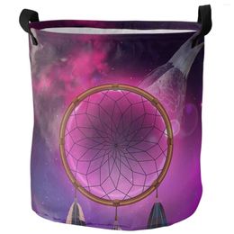 Laundry Bags Dream Catcher Wolf Eagle Purple Dirty Basket Foldable Waterproof Home Organiser Clothing Kids Toy Storage