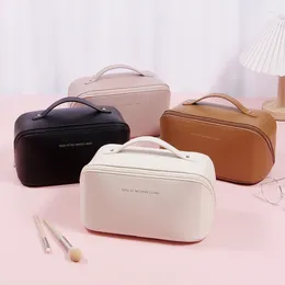 Storage Bags Large-Capacity Travel Cosmetic Bag Portable Organ Pillow PU Leather Makeup Toiletries Cosmetics