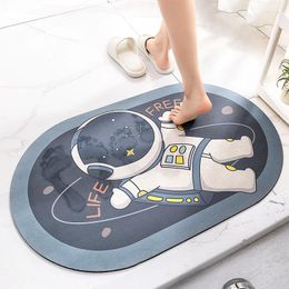 Bath Mats Cartoon Anti-slip Rug Tech Velvet Super Absorbent Bathroom Rugs Oval Easy To Clean Quick Drying Door Mat