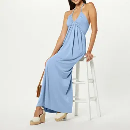 Casual Dresses Halter Neck Maxi Women Summer Outfits Sexy Sleeveless Backless Flowy Plead Long Dress Female Comfort