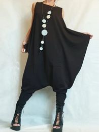 Womens Jumpsuit Black Sleeveless Harem Long Pants Harajuku Street Outfit Style Suspender Oneck Low Waisted Tank Top 240509