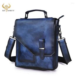 Bag Genuine Leather Male Fashion Blue Tote Messenger Design Satchel Cross-body One Shoulder 10" Tablet Case For Men 2486