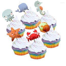 Party Supplies 24pcs Aquatic Creatures Cupcake Toppers Sea Animals Nautical Appetiser Picks For Baby Shower Kids Birthday Cake Decoration