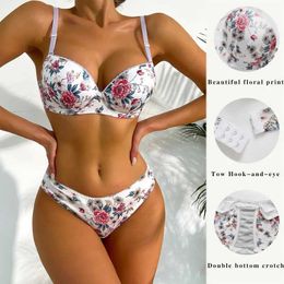 Bras Sets Viomisha Sexy Lingerie Set for Women Pretty Printed Brassiere Push Up Bra with Stl Ring Everyday Underwear Panty Bras Set Y240513