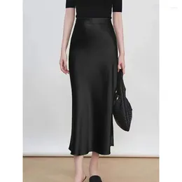Skirts Satin Midi Skirt Woman High Waist Long For Women Fashion 2024 Summe Casual Elegant Party Women's Sundress