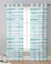 Curtain Watercolour Striped Blue-Green Bedroom Voile Window Treatment Drapes Tulle Curtains For Living Room Sheer