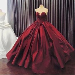 New Customise Bungundy Puffy Cheap Quinceanera Dresses Ball Gown Sweetheart Satin Appliques Lace Party Sweet 16 Dresses 273F