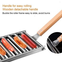 Tools Sausage Roller Rack Kit Food-grade Stainless Steel With Wooden Handle Bbq Grill Accessories For Dogs