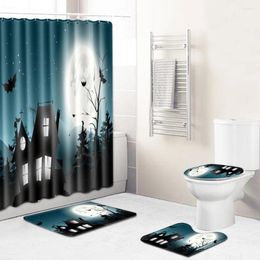 Shower Curtains Halloween Pumpkin Head Bathroom Set Curtain Toilet Floor Mat With And Rug