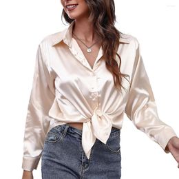 Women's Blouses Stylish Shirts For Women Ladies Satin Silky Blouse Casual OL Work Formal Long Sleeve Buttons Tops Elegant Shirt