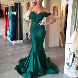free shipping Emerald Green Evening Dresses Long Sweetheart Pleat Satin Mermaid Formal Evening Gowns abiye gece elbisesi 223d