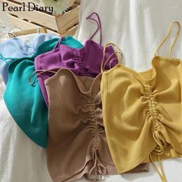 Women's Tanks Women Knit Solid Camisole Drawstring Spaghetti Crop Top Summer Sweater Sexy Short Camis Casual Elegant