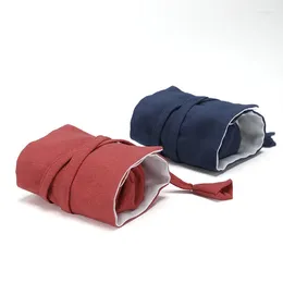 Storage Bags Portable Travel Bag Roll Up Thicken Small Tea Cup Cloth Drawstring Handmade Cotton Linen Pouch 1pcs