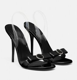 Elegant Brand Bridal Wedding Gianni Ribbon Women Sandals Shoes PVC Slingback Straps Bow Satin Gladiator Sandalias Lady High Heels EU35-42 With Box