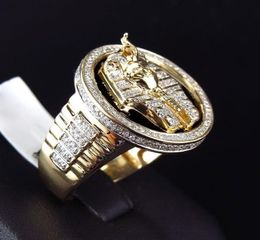 Wholep Gold Silver Colour Egyptian King Tutankhamen Ring Egypt Pharaoh King Motor Biker Mens Icro Paved Stone Round Rings1735269