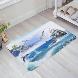 Carpets Sailing Sailboats Seagull Dolphin Sea Clouds Bath Carpet Bathroom Kitchen Bedroon Floor Mats Indoor Soft Entrance Doormat