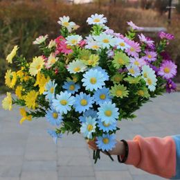 Decorative Flowers Artificial Silk Beautiful Daisy Sun15 Heads Bouquet Home Balcony Garden DIY Party Wedding Living Room Decoration Flower