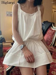 Casual Dresses Summer Sleeveless Slip Mini Dress Women Ruffle Pleated Fashion Sweet Ladies Korean Style Loose Woman Vests