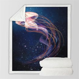 Blankets Plstar Cosmos Jellyfish Fleece Blanket 3D Print Sherpa On Bed Home Textiles Dreamlike Style-4