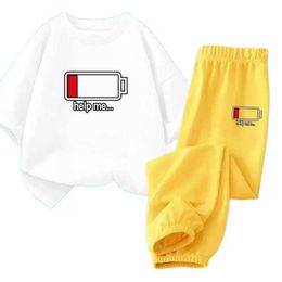 Clothing Sets Boys Summer Trend Sports 2-piece Cotton Battery T-shirt+Mosquito proof Pants Set 3-14 Year Old Girls Lounge Clothing Childrens ClothingL2405L2405