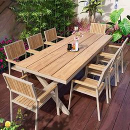 Camp Furniture Outdoor Garden Villa Long Table Waterproof Leisure Balcony Anti-corrosion Wooden And Chair