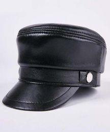 New Fashion Sheepskin Leather Military Peaked Cap Baseball Hat Outdoor Mens Tourist Flat Cap 1295000