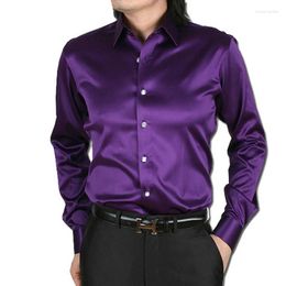 Men's Casual Shirts Luxury Silky Long Sleeve Fashion Loose Imitated Silk Men Dress Shirt Plus Size Wedding Party Stage