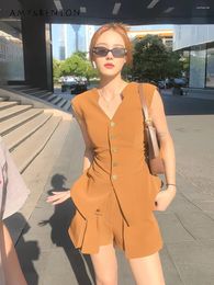 Women's Tracksuits Summer European Elegant Slim V Neck Sleeveless Suit Vest High Waist Wide Leg Pants Office Lady Two Piece Sets Womens