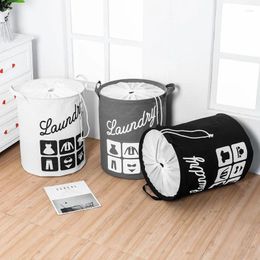 Laundry Bags 35X45CM Dirty Basket Foldable Round Waterproof Organiser Bucket Clothes Cotton Storage Room