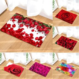 Bath Mats Red Rose Flower Printed Kitchen Anti-slip Mat Living Room Balcony Bathroom Carpet Doormats In The Hallway