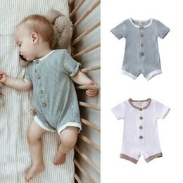 Rompers Pudcoco US Stock 0-18M Newborn Baby Boys and Girls Clothing Short sleeved Cotton jumpsuit Cotton Summer SetL2405