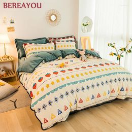 Bedding Sets Winter Flannel Warm Geometric Patterns Kids Bed Duvet Cover And Sheet Full Size Comforter Home Set