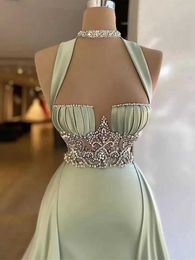 Runway Dresses Elegant Mermaid Evening Dresses With Detachable Cape Beaded Crystal Formal Prom Gowns Custom Made Plus Size Pageant Wear Party