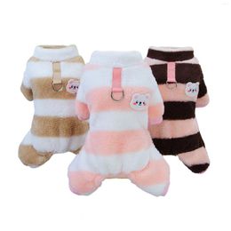 Dog Apparel Thermal Velvet Pajamas Onesies Stripe Furry Puppy Jumpsuit Pet Winter Clothes For Small Dogs Yorkie Chihuahua