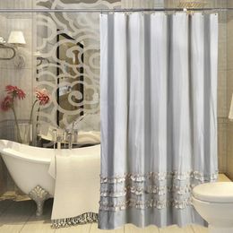 Shower Curtains For Bathroom Striped Lace Thick Polyester Waterproof Curtain Grommet Top Solid Color Farmhouse Decor Jinya Home