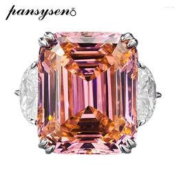 Cluster Rings PANSYSEN 925 Sterling Silver 15CT Asscher Cut Orange Pink Padparadscha Gemstone Ring Weeding Fine Jewellery