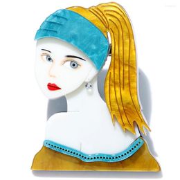 Brooches Acrylic The Painting Lady Girl Pin For Women Cartoon Fashion Artist Figure Casual Party Brooch Gifts