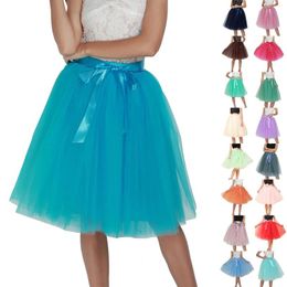 Skirts Summer Style Layers Knee Length Tutu Tulle Skirt High Elastic Waist Swing Ball Gown Pleated Skater Saias Jupe