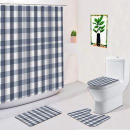 Shower Curtains Nordic Modern Black White Grid Pattern Curtain And Bath Rug Set For Bathroom Minimalist Geometric Mats Toilet Decor