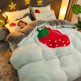 Bedding Sets Winter Cashmere Thickened 4-piece Bedclothes Home Warm Coral Fleece Bed Single Double Student Dormitory 3-piece Set