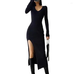 Casual Dresses Women's Sexy French Slit Sweater Dress Female Slim Tight-fitting Hip-knit Over-the-knee