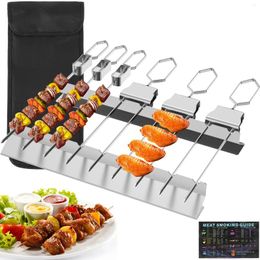 Tools BBQ Skewers Set Double Prong Skewer With Rack Stainless Steel Kabob Easy To Use Metal Roasting Sticks For Grilling Tool