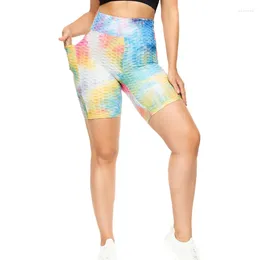 Active Shorts Tie Dye Print High Waist Workout Women Stretchy Hip Lift Sports Tights Female Plus Size Fitness Pants Biker