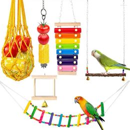 Other Bird Supplies 6PCS Training Toys For Parakeets Cage Parrot Swing Chewing Toy Ladder Cockatiel Finch Lovebird