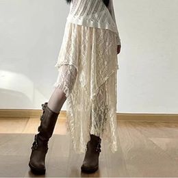 Skirts Women Skirt Lace Layered Tulle Casual Design With Irregular Hem Long Holiday Style Instagram Versatile Streetwear