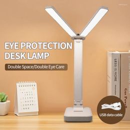Table Lamps Rechargeable LED Desk Lamp Foldable Dual Head Reading Lights 3 Levels Dimmable Touch Eye Protection For Bedroom Study Lighting