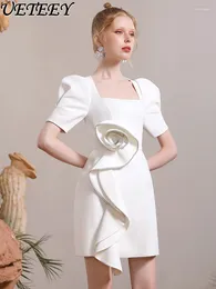 Party Dresses High-End Designer Model 2024 Summer Three-Dimensional Flowers Short-Sleeved Dress Women's Niche Design Elegant White