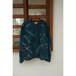 Second Order Denim Engineer Jacket For Men Selvedge Jean Chore Coat Washed Blue 240426