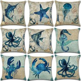 Pillow Marine Life Decorative Decor Cotton Linen 45 Cover Sofa Printed Pillowcase For Living Room Pillowcover 40018